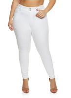 Womens Plus WAX 3 Button High Waist Jeans, White,