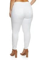 Womens Plus WAX 3 Button High Waist Jeans, White,