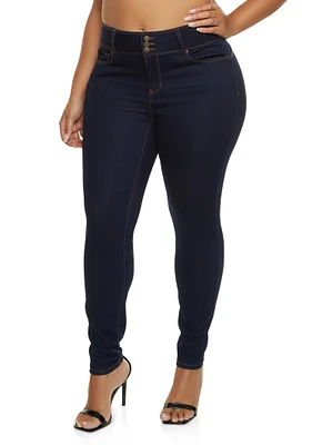 Womens Plus Size WAX 3 Button High Waist Jeans, Blue, Size 14