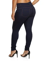 Womens Plus Size WAX 3 Button High Waist Jeans, Blue, Size 14