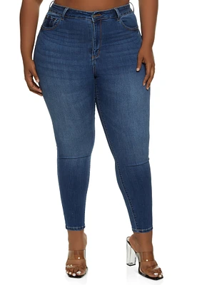 Womens Plus WAX Push Up High Rise Skinny Jeans, Blue,