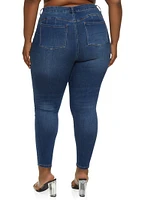 Womens Plus WAX Push Up High Rise Skinny Jeans, Blue,