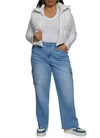 Womens Plus Size WAX Whiskered Wide Leg Cargo Jeans, Blue, Size 14