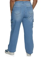 Womens Plus Size WAX Whiskered Wide Leg Cargo Jeans, Blue, Size 14