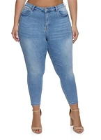 Womens Plus Size WAX High Waist Whiskered Skinny Jeans, Blue