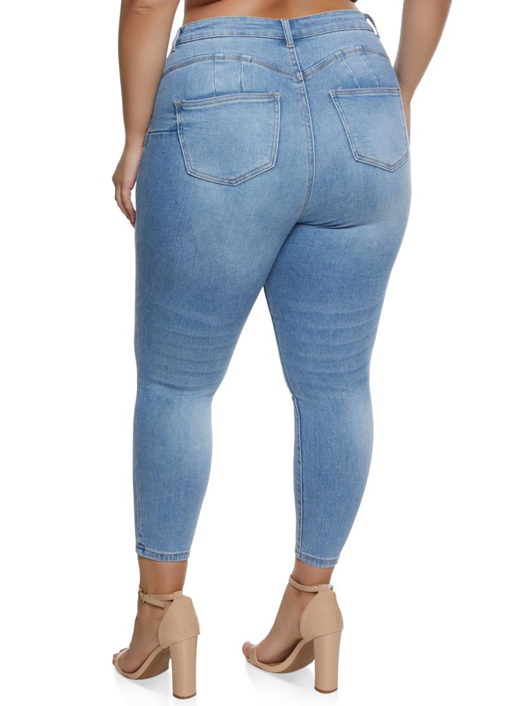 Womens Plus Size WAX Whiskered High Waist Skinny Jeans, Blue, Size 18