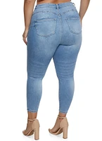 Womens Plus Size WAX High Waist Whiskered Skinny Jeans, Blue