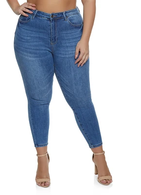 Womens Plus Size WAX Whiskered High Waist Skinny Jeans, Blue, Size 18