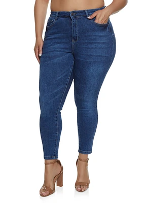 Womens Plus Size WAX Whiskered High Waist Skinny Jeans, Blue, Size 18