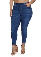Womens Plus Size WAX Whiskered High Waist Skinny Jeans, Blue, Size 18
