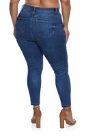Womens Plus Size WAX Whiskered High Waist Skinny Jeans, Blue, Size 18