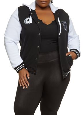 Womens Plus Size LargeA Hooded Varsity Jacket Multi Size 1X