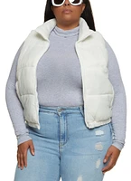 Womens Plus Size Mock Neck Puffer Vest, White, Size 2X