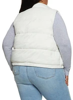 Womens Plus Size Mock Neck Puffer Vest, White, Size 2X
