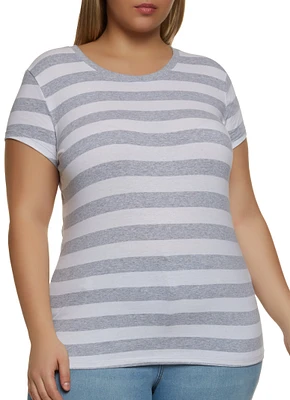 Womens Plus Striped Crew Neck Tee