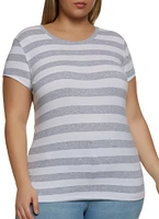 Womens Plus Striped Crew Neck Tee