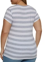 Womens Plus Striped Crew Neck Tee