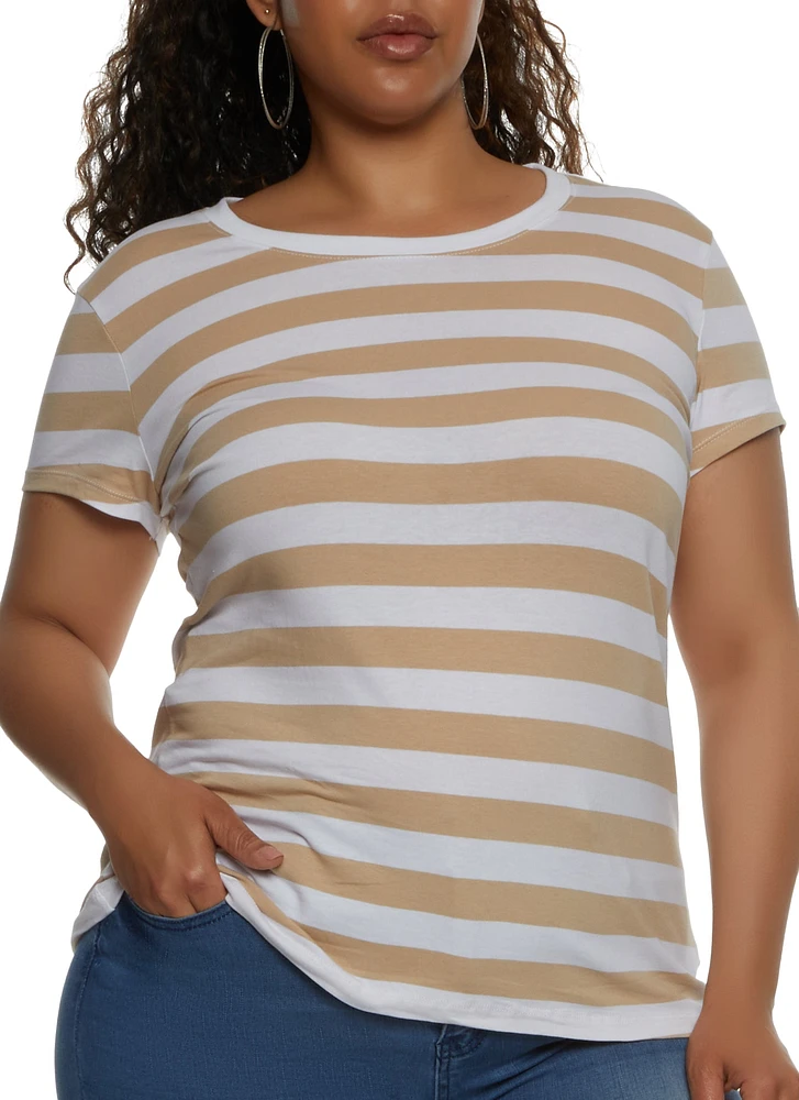 Womens Plus Size Striped Crew Neck Tee, Multi, Size 1X