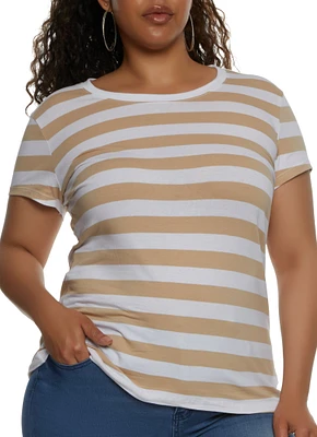 Womens Plus Size Striped Crew Neck Tee, Multi, Size 1X