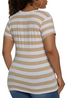 Womens Plus Size Striped Crew Neck Tee, Multi, Size 1X