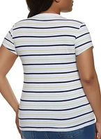 Womens Plus Basic Striped V Neck Tee,