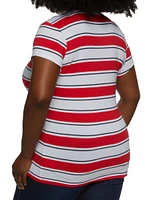 Womens Plus Size Striped Crew Neck Top, Red, Size 1X