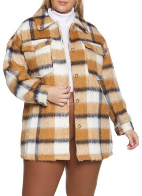 Womens Plus Size Plaid Faux Fur Jacket Multi Size 1X