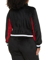 Womens Plus Size NY Chenille Patch Velour Zip Up Sweatshirt, Black, Size 2X