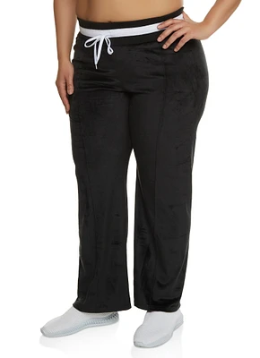 Womens Plus Size Velour Pintuck Straight Leg Sweatpants, Black, Size 3X
