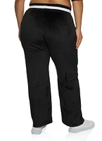 Womens Plus Size Velour Pintuck Straight Leg Sweatpants, Black, Size 3X