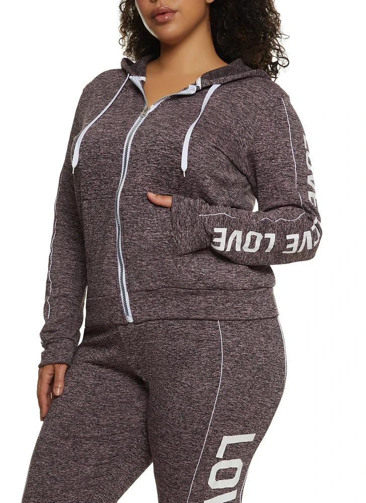 Womens Plus Size Love Side Graphic Zip Front Hoodie, Multi, Size 2X