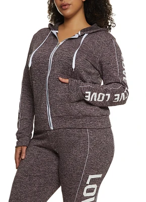 Womens Plus Size Love Side Graphic Zip Front Hoodie, Multi, Size 2X