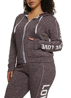 Womens Plus Size Love Side Graphic Zip Front Hoodie, Multi, Size 2X