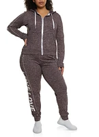 Womens Plus Size Love Side Graphic Zip Front Hoodie, Multi, Size 2X