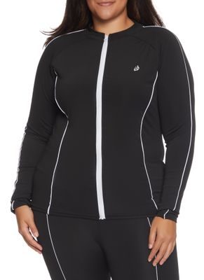 Womens Plus Size Contrast Piping Track Jacket, Black, Size 2X