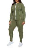 Womens Plus Size Contrast Piping Track Jacket, Green, Size 2X