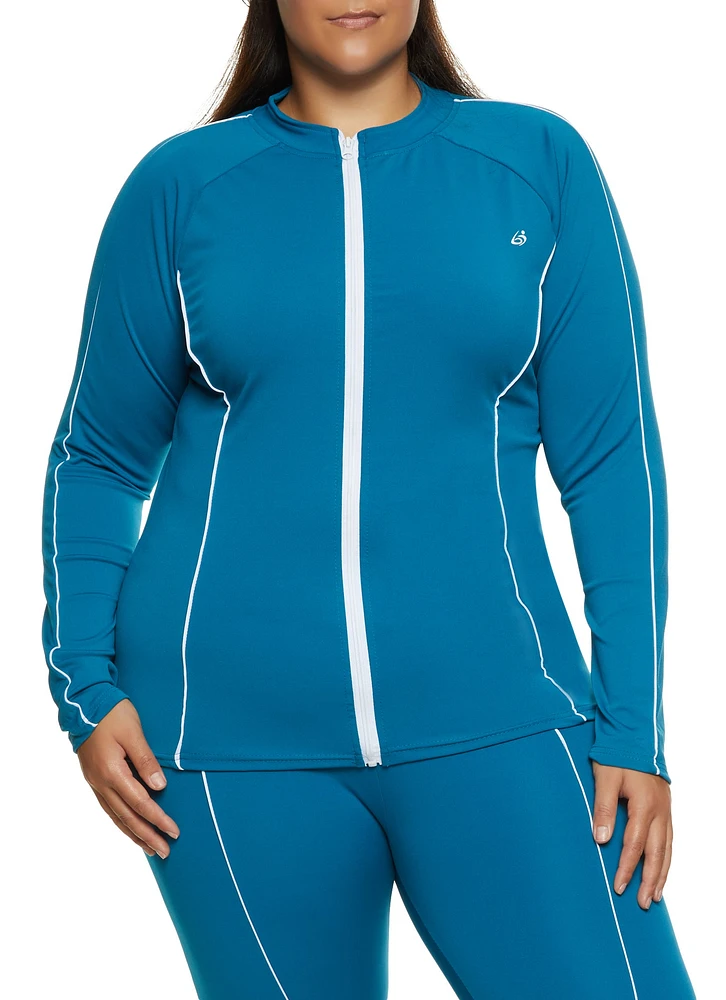 Womens Plus Contrast Piping Track Jacket,