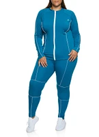 Womens Plus Contrast Piping Track Jacket,