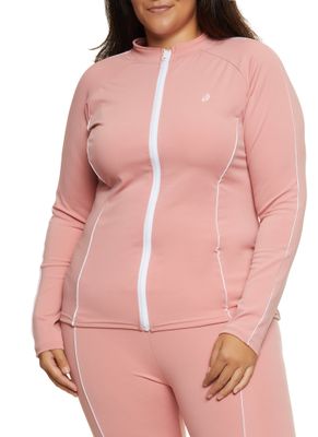 Womens Plus Size Contrast Piping Track Jacket, Pink, Size 2X