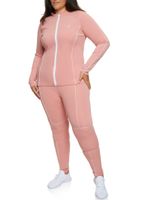 Womens Plus Size Contrast Piping Track Jacket, Pink, Size 2X