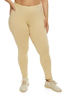 Womens Plus Size Basic High Rise Leggings, Khaki, Size 2X