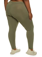 Womens Plus Size Basic High Rise Leggings, Green, Size 1X