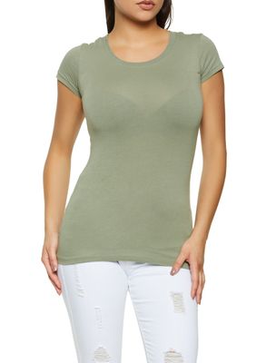 Womens Basic Crew Neck Tee, Green, Size S