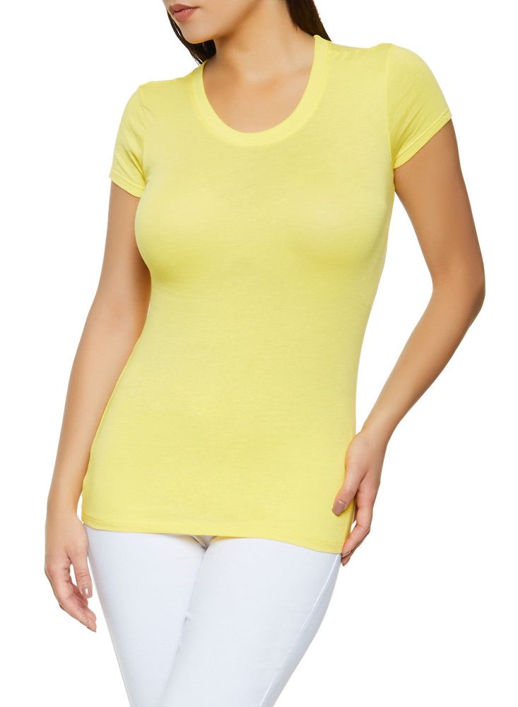 Womens Basic Crew Neck Tee, Yellow, Size S