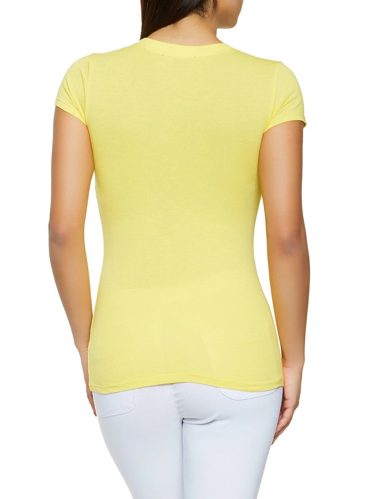 Womens Basic Crew Neck Tee, Yellow, Size S