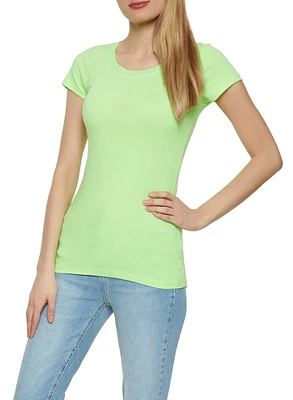 Womens Basic Crew Neck Tee, Green, Size S