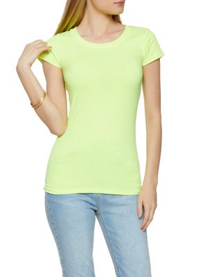 Womens Basic Crew Neck Tee, Green, Size S