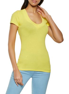 Womens Basic V Neck Tee, Yellow, Size S