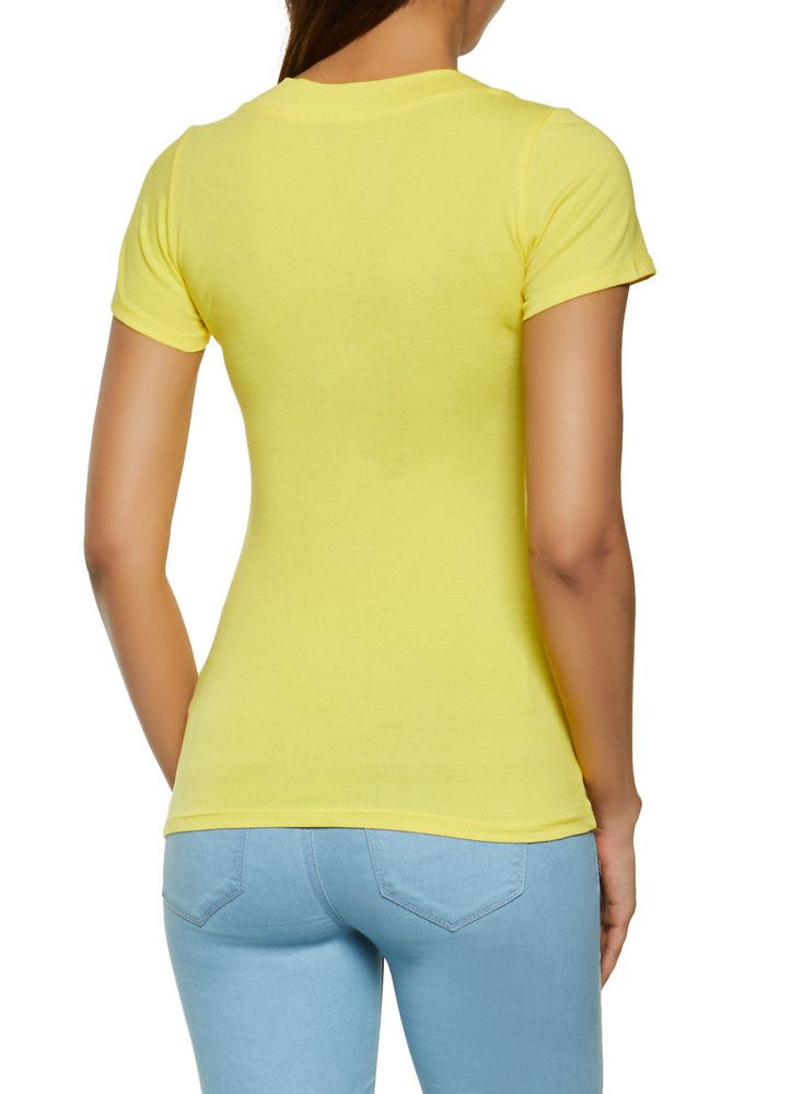 Womens Basic V Neck Tee, Yellow, Size S