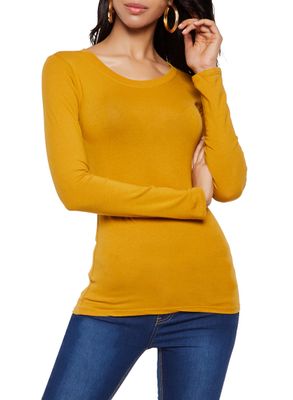 Womens Long Sleeve Crew Neck Tee, Yellow, Size M